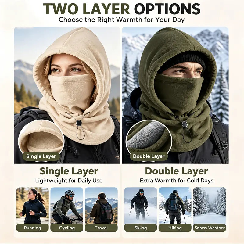 Unisex Cold Weather Fleece Balaclava Hat - Thick Fleece Linings