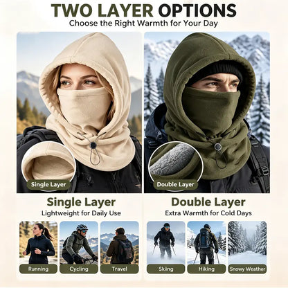 Unisex Cold Weather Fleece Balaclava Hat - Thick Fleece Linings