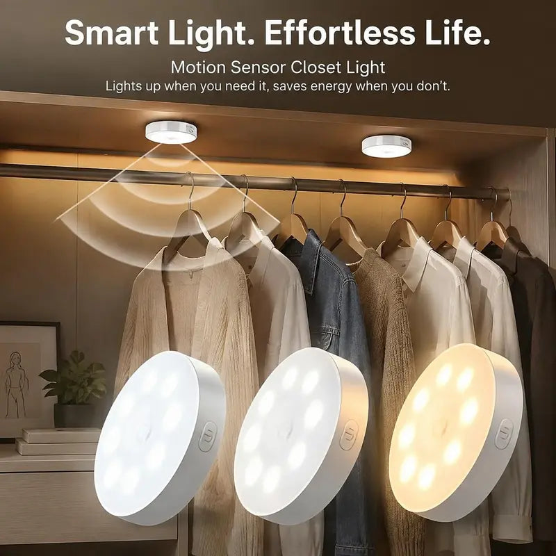 Round Automatic Closet LED Light - Motion Sensor with On/Off Delay