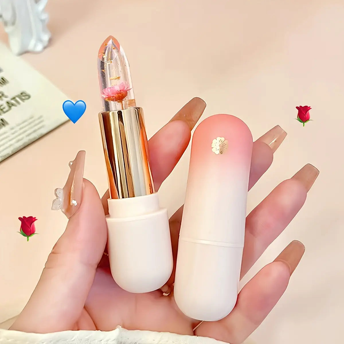 3Pcs Flower Jelly Color Changing Liptick Set Waterproof Long Lasting Moisturizing Makeup