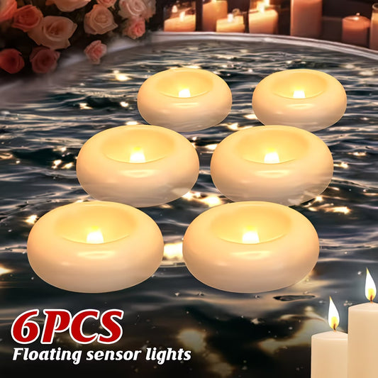 6pcs Flameless LED Floating Waterproof Plastic Ivory Tea Light Candles