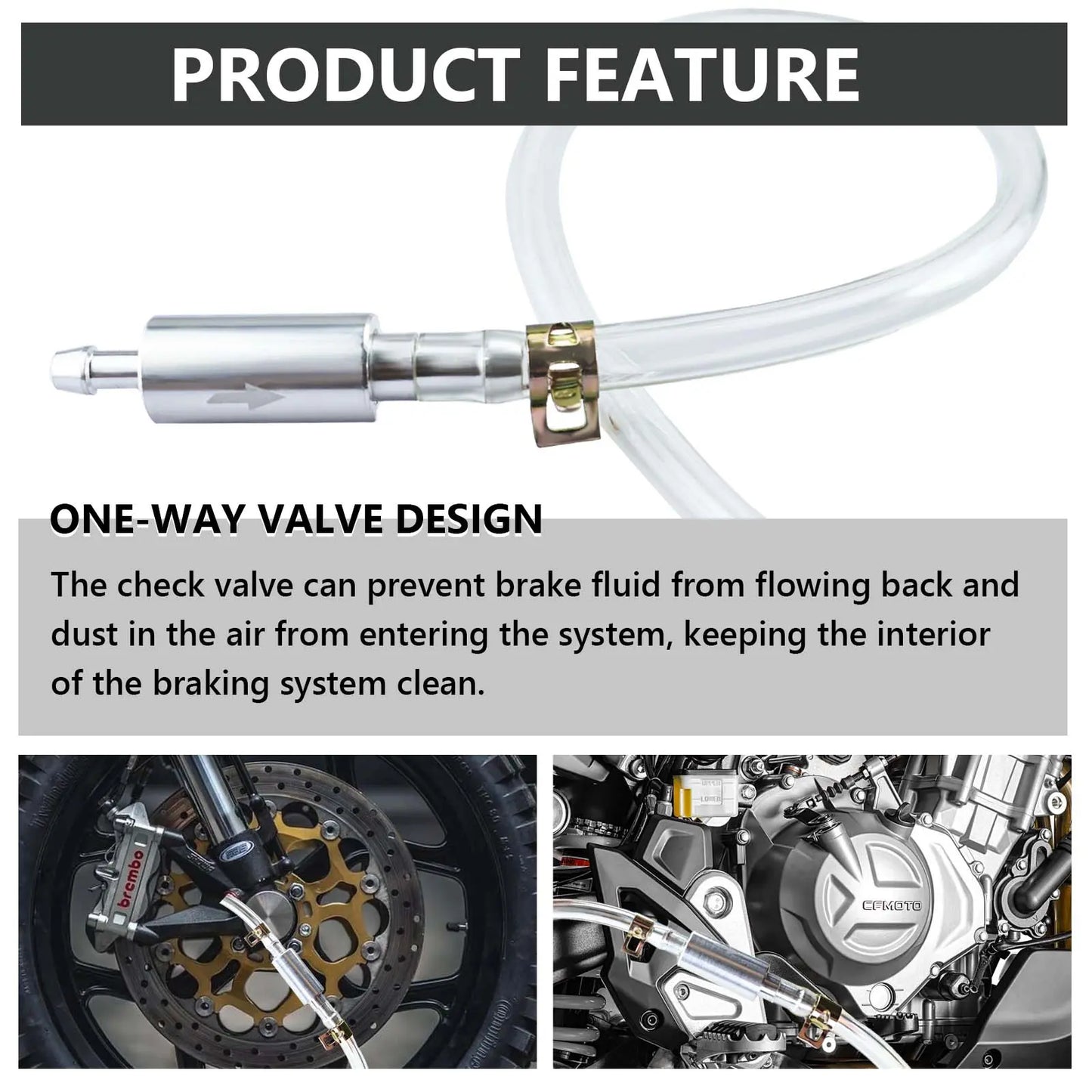 Brake Bleeder Hose Kit - One Way Check Valve Tube Bleeding Tool