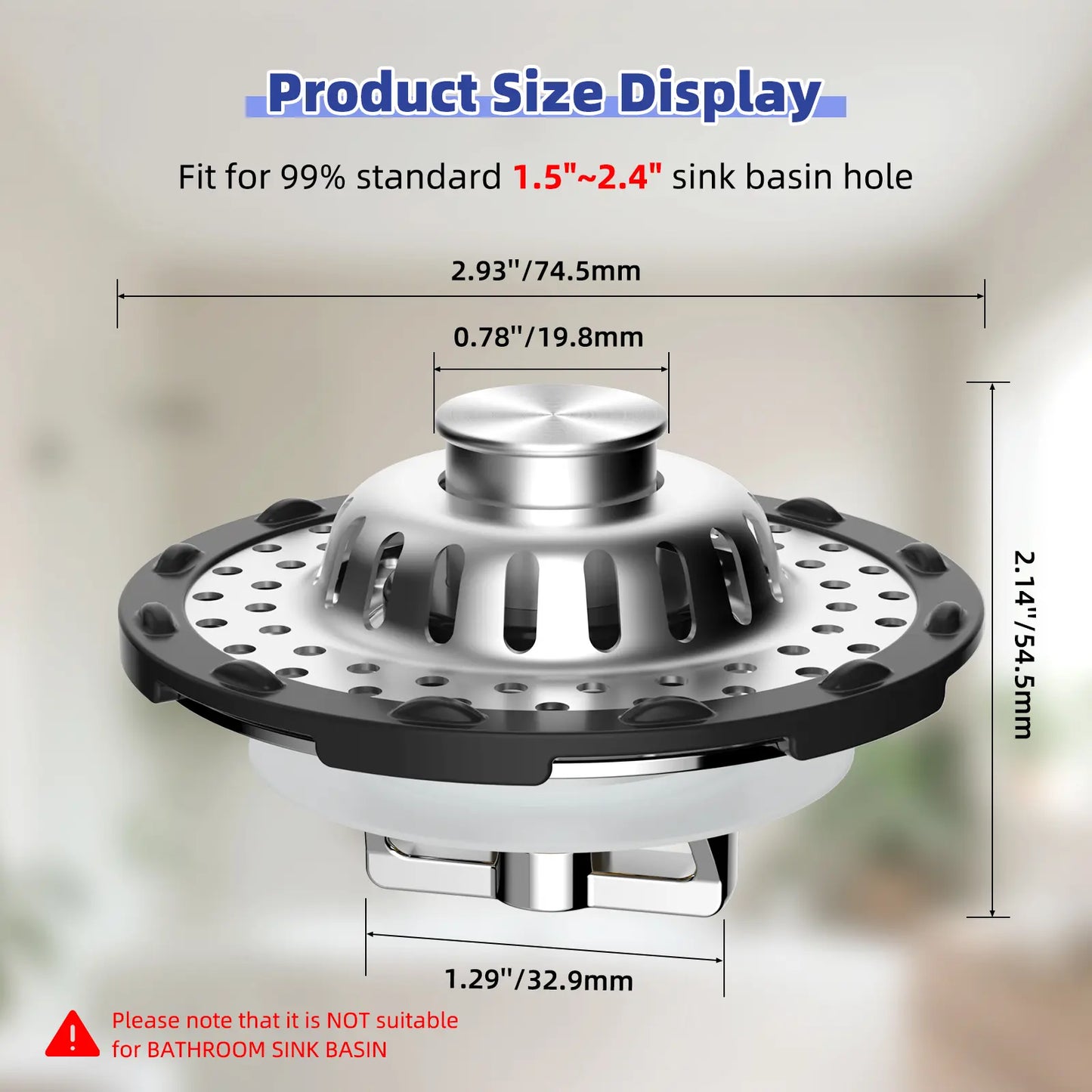 Bathtub Drain Stopper with Visible Top Hair Catcher