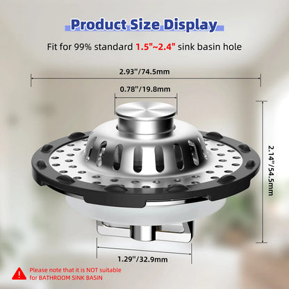 Bathtub Drain Stopper with Visible Top Hair Catcher