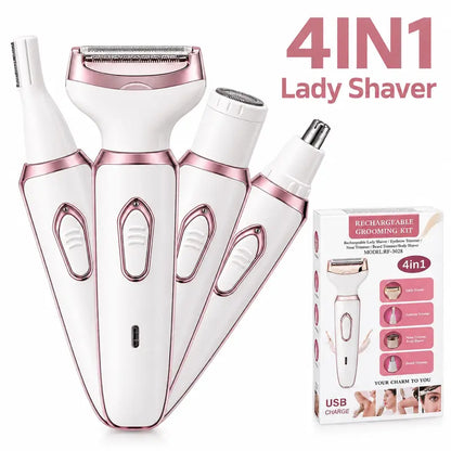 4-in-1 Comfortable Pink Electric Shaver for Women