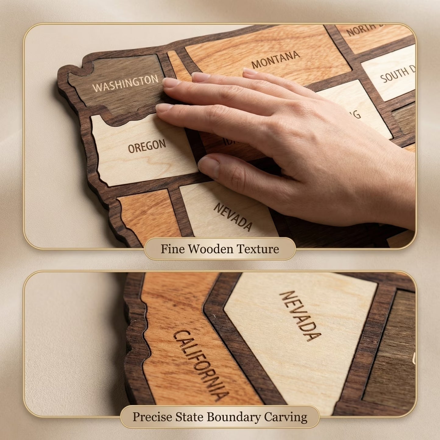 13x10 Inch Wooden USA Travel Map Puzzle – Interactive Wall Decor with Removable State Pieces