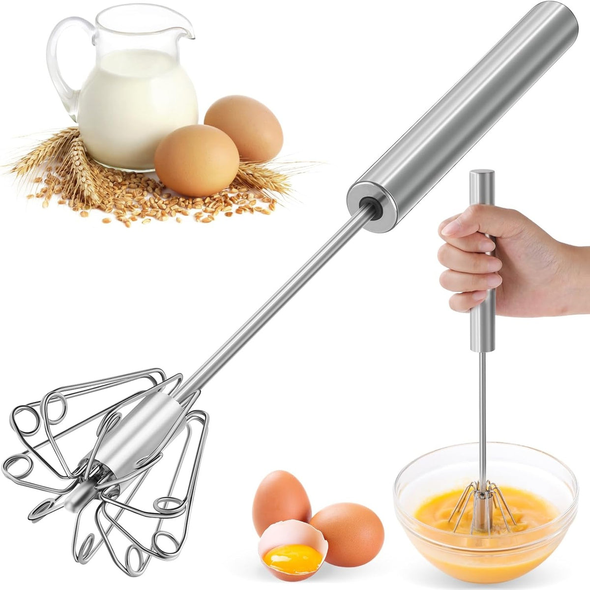 Semi-Automatic Stainless Steel Egg Beater – Hand Push Whisk for Baking