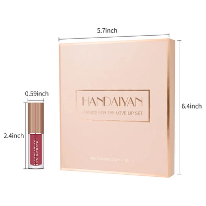 12-Color Book-Style Lip Glaze Set – Liquid Lipstick with Glossy & Pearlescent Finish