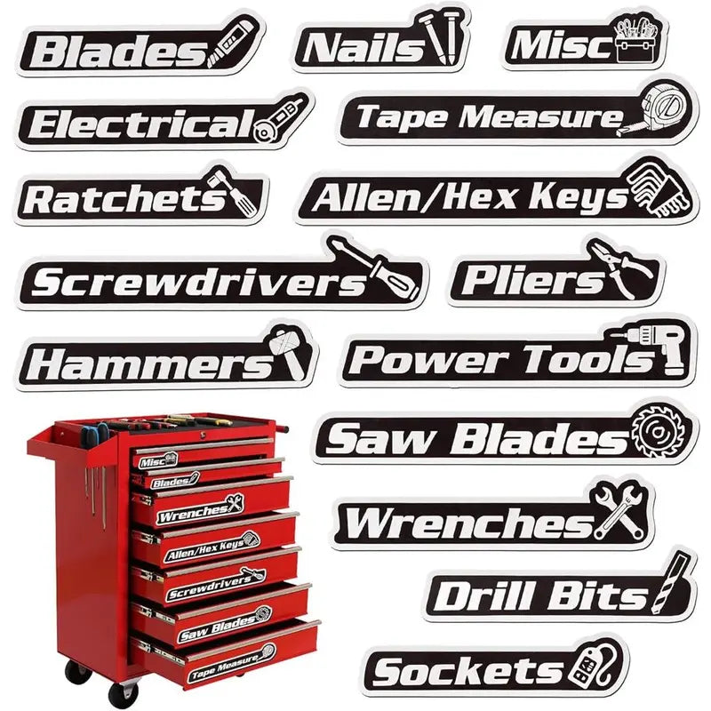 Magnetic Tool Box Labels 15 Pack, Reusable Magnetic Toolbox Labels