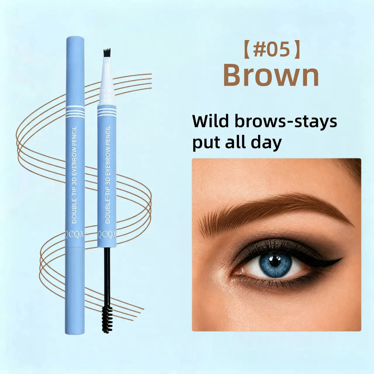 QCQX 2-in-1 Waterproof Micro-Fork Eyebrow Cosmetic Pencil
