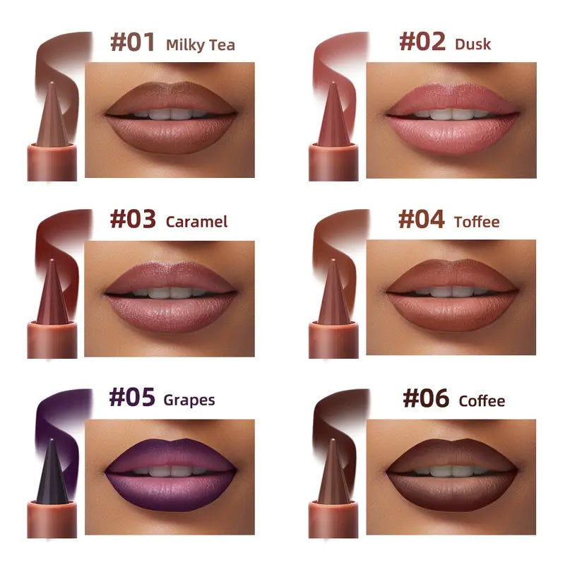 6 pcs/set Long lasting 2-in-1 Liquid Lip Liner & Lipstick