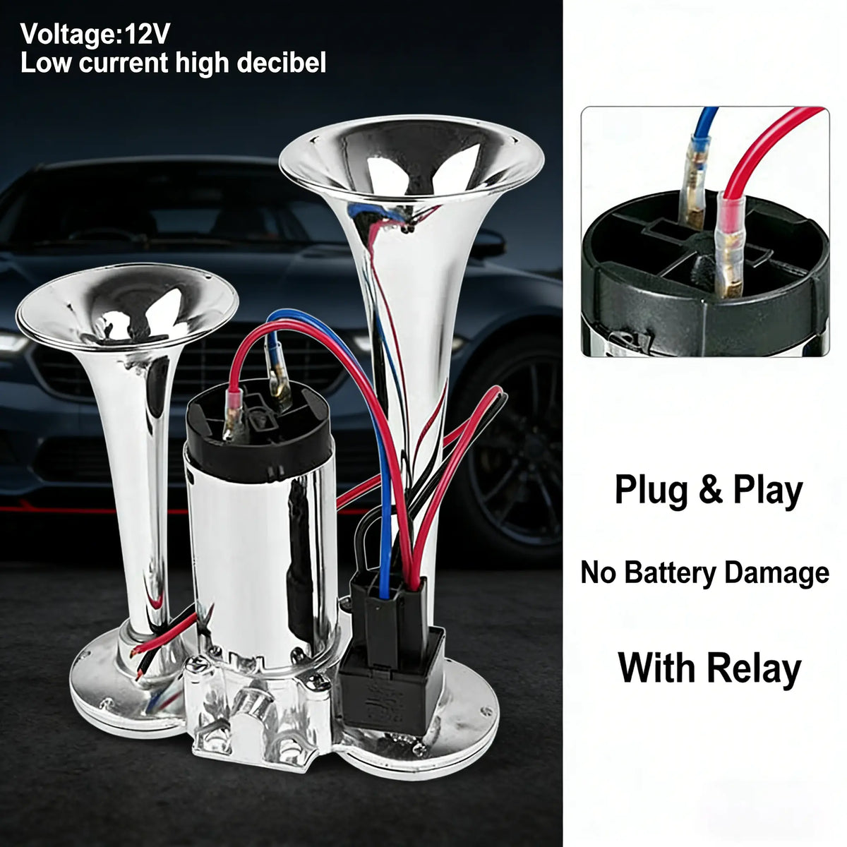 12V Dual Trumpet Air Horn Kit with Mini Compressor