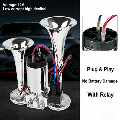12V Dual Trumpet Air Horn Kit with Mini Compressor
