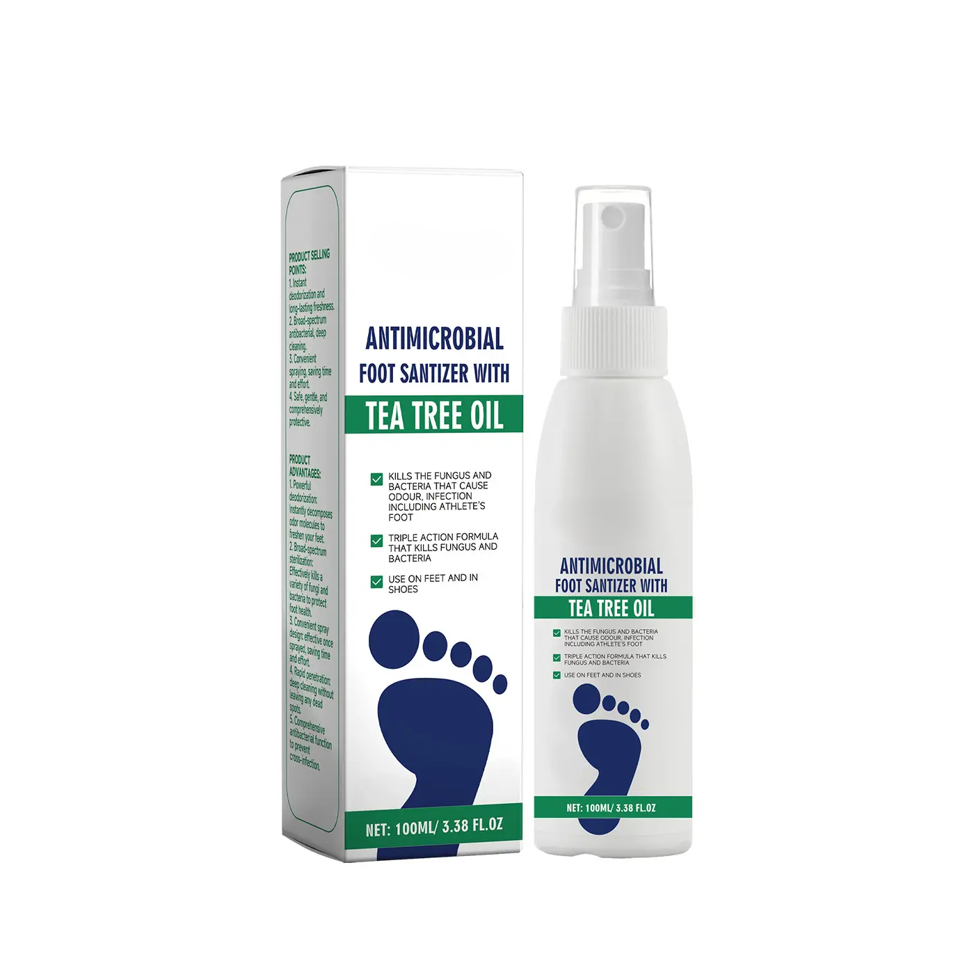 Tea Tree Oil Foot Spray - Plantar Moisturizing Deodorant for Odor Control & Dry Feet Care
