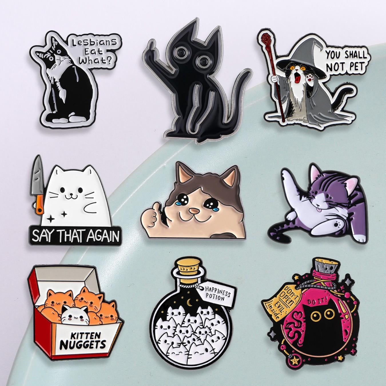 9-Piece Set Cute Cat Enamel Pin Drop Set Pins