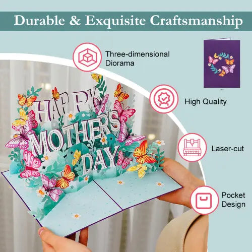 3D Happy Mother's Day Colorful Flower Carving Blessing Card Paper