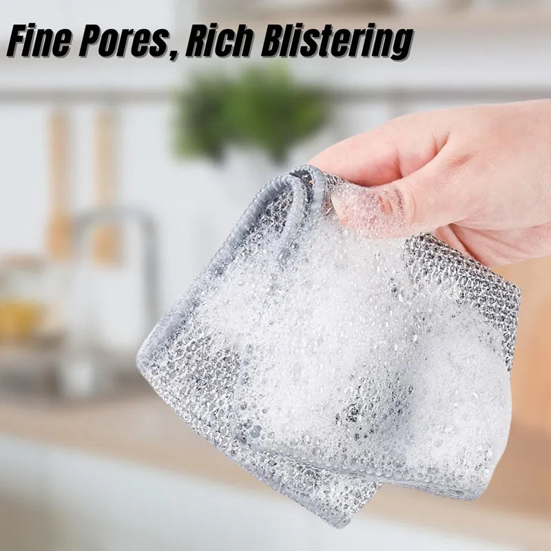 10pcs Magic Dishcloth  Double Layer Silver Wire Cleaning Kitchen Cloth