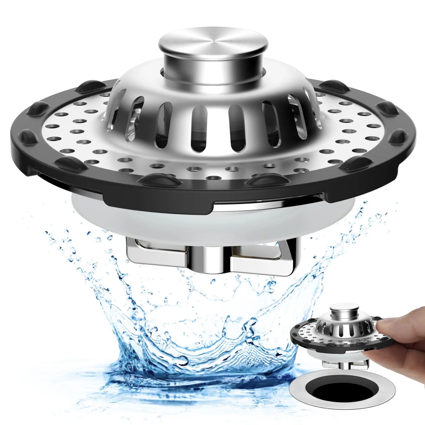 Bathtub Drain Stopper with Visible Top Hair Catcher