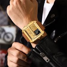 LED Analog Quartz Wrist Watch with Multi-Time Zone 50M Waterproof Stopwatch