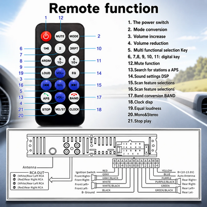 Car Radio Audio USB/SD/MP3 Player Receiver Bluetooth Hands-Free with Remote Control