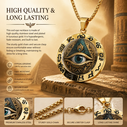 Egyptian Eye Round Glass Pendant Necklace
