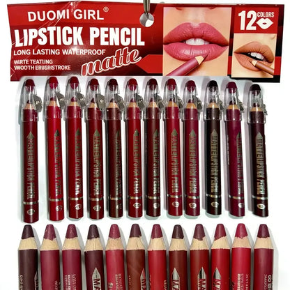 12-Piece Matte Lip Liner Set with Sharpener