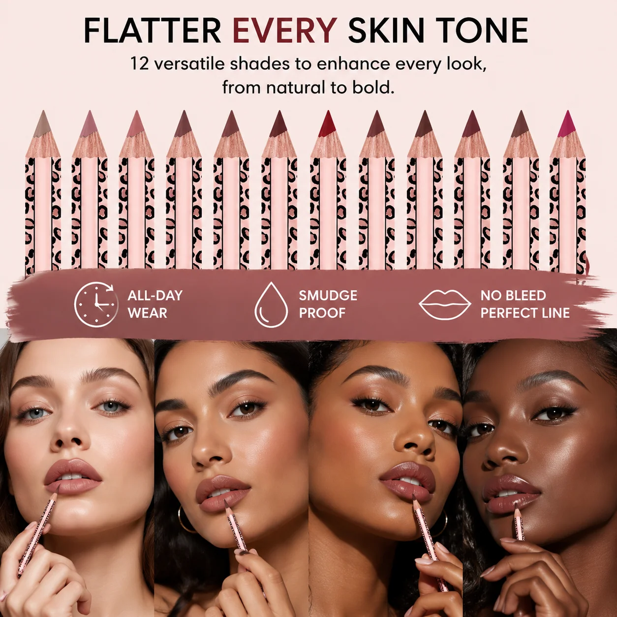 12 Colors Matte Lip Liner Set, Leopard Print Waterproof Long Lasting Lip Pencils