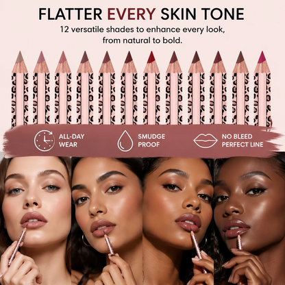 12 Colors Matte Lip Liner Set, Leopard Print Waterproof Long Lasting Lip Pencils