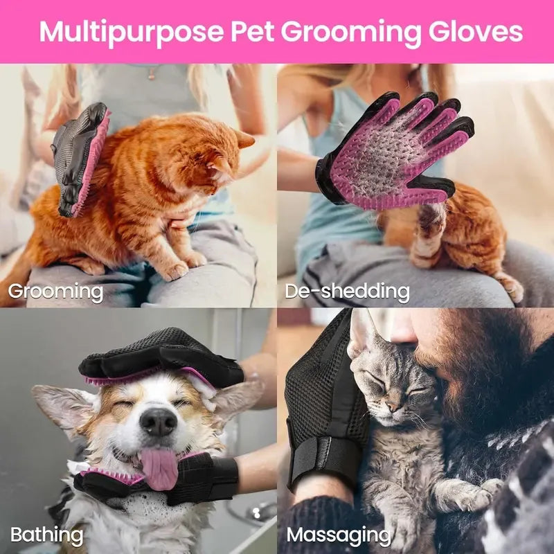 Pet Grooming Gloves, Upgrade Version with Enhanced 255 Silicone Grooming Tips