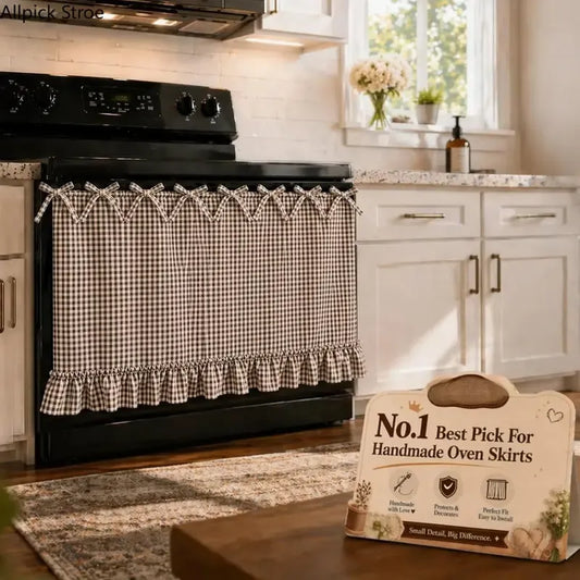 Cottagecore Stove Protector with Ruffles and Bows - Handmade Gingham Oven Skirt