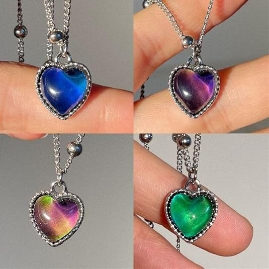 Mood Pendant Necklace Heart-Shaped Temperature-Sensitive Color- Changing Necklace