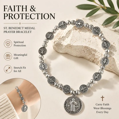 Catholic Rosary Metal Bracelet Saint Benedict Medal Bracelet Faith Baptism silvery