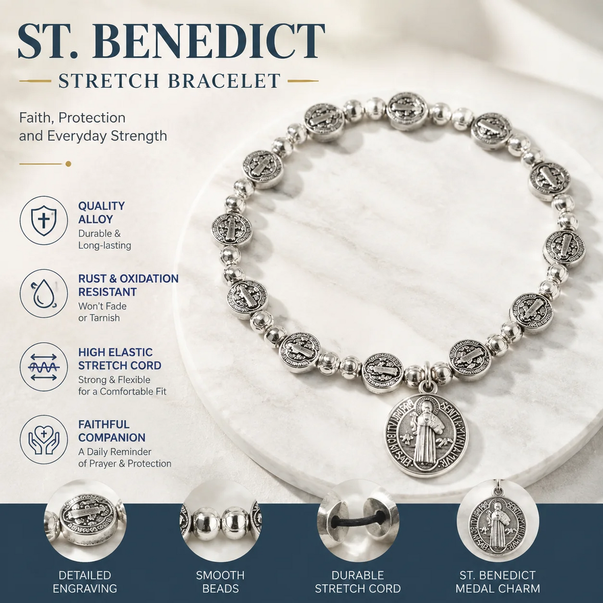 Catholic Rosary Metal Bracelet Saint Benedict Medal Bracelet Faith Baptism silvery