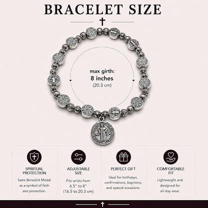 Catholic Rosary Metal Bracelet Saint Benedict Medal Bracelet Faith Baptism silvery