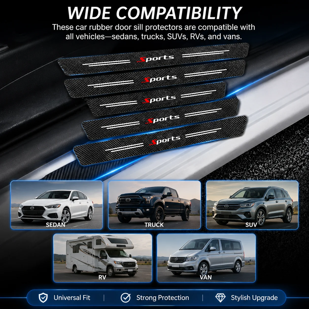 5-Piece "Sports" Pattern Carbon Fiber Door Sill Protection Strip Set