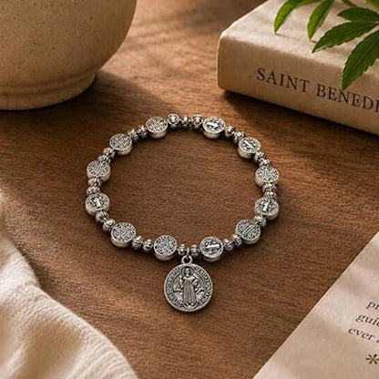 Catholic Rosary Metal Bracelet Saint Benedict Medal Bracelet Faith Baptism silvery