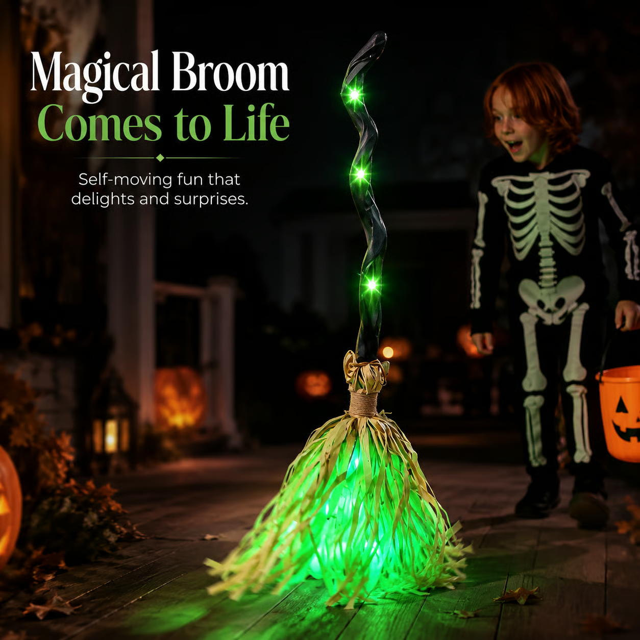 Magic Halloween Animated Moving WitchBroom Light-Sound-Motion
