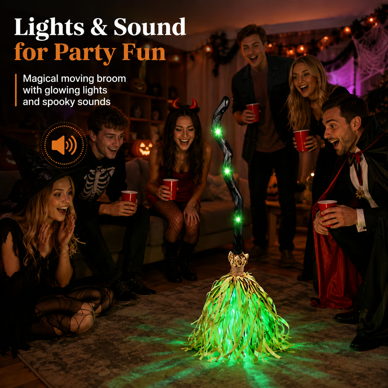 Magic Halloween Animated Moving WitchBroom Light-Sound-Motion