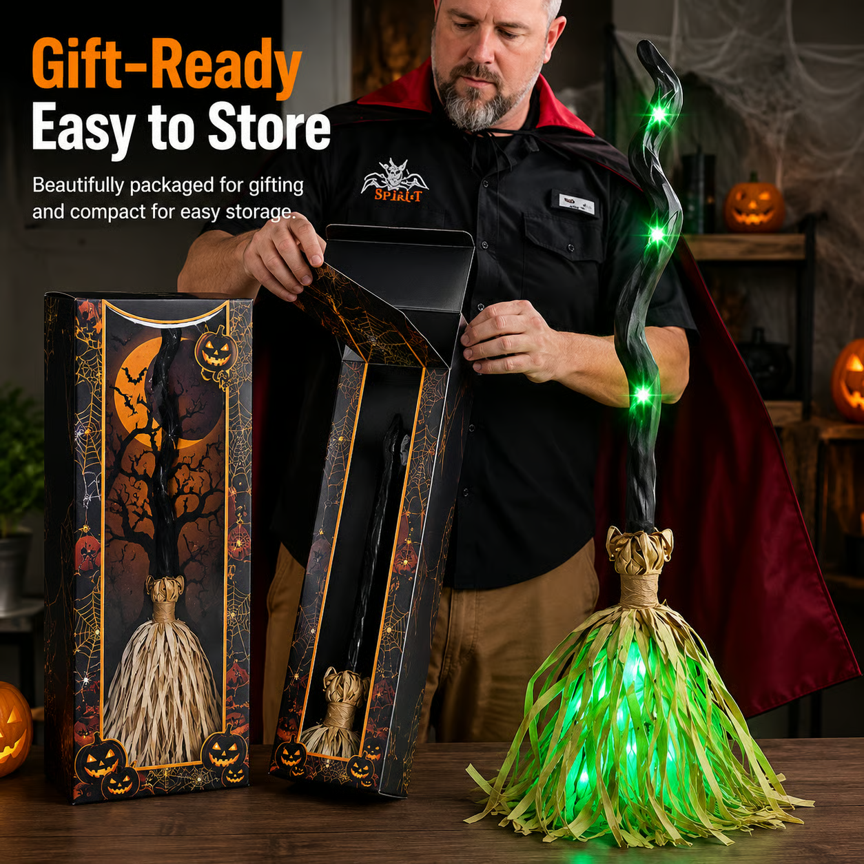 Magic Halloween Animated Moving WitchBroom Light-Sound-Motion