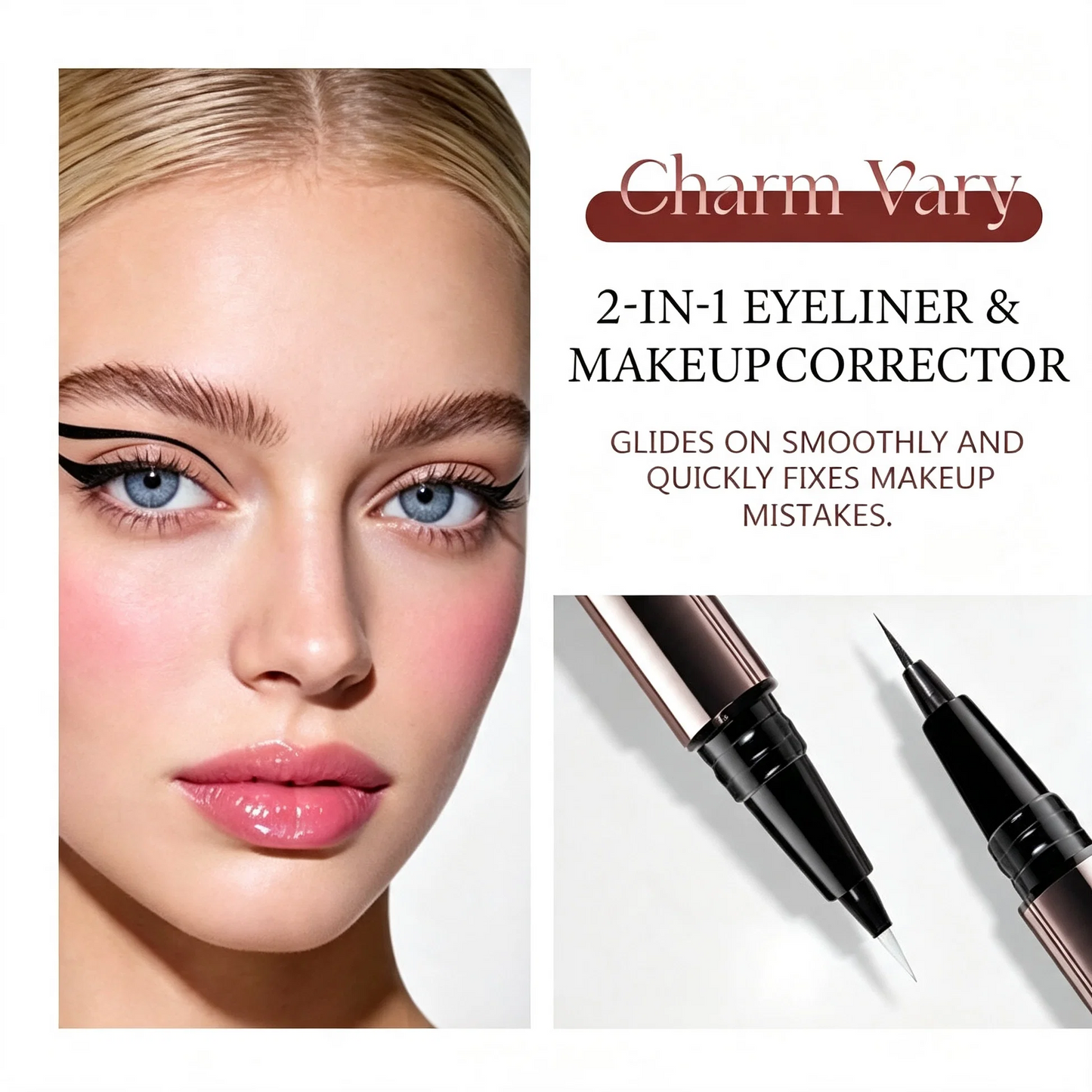 2-in-1 Waterproof Liquid Eyeliner Pencil with Correction Pen