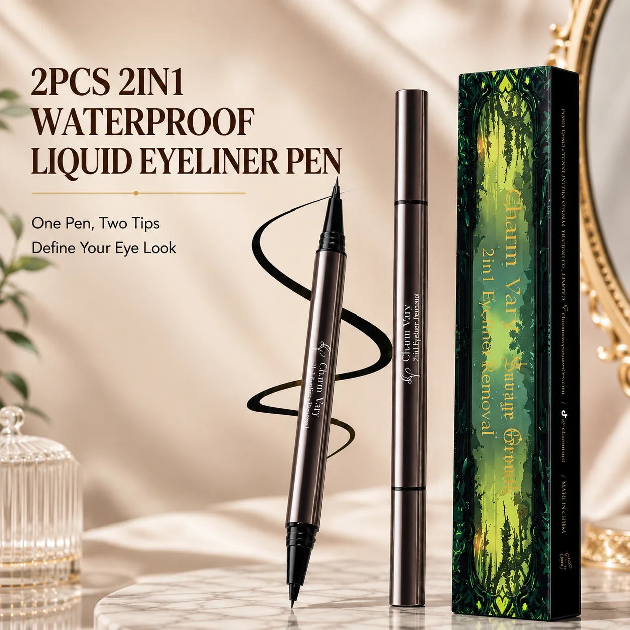 2-in-1 Waterproof Liquid Eyeliner Pencil with Correction Pen