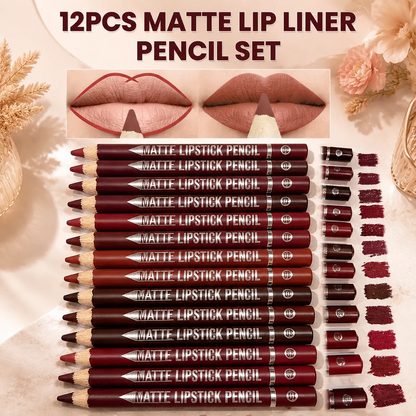 12-Piece Matte Lip Liner Set with Sharpener