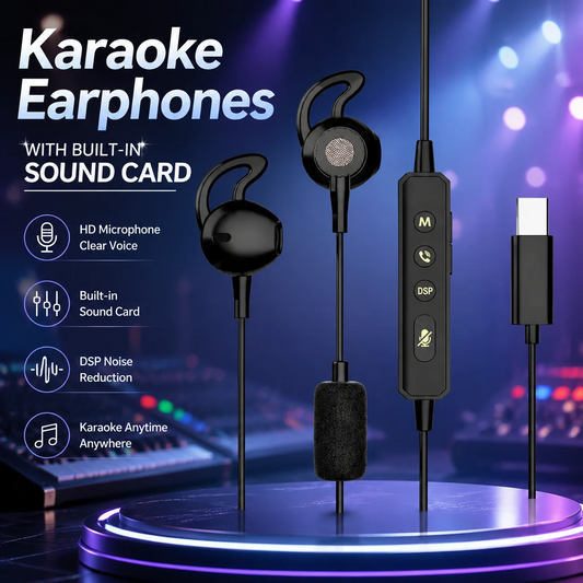 Karaoke Sound Card Wired Headphones Built in In-Ear Monitoring