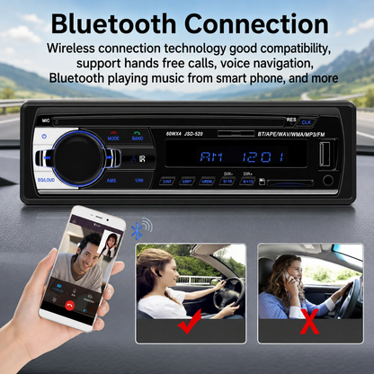 Car Radio Audio USB/SD/MP3 Player Receiver Bluetooth Hands-Free with Remote Control