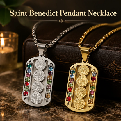 Saint Benedict Pendant Necklace, Mix Color Stainless Steel Christian Medallion