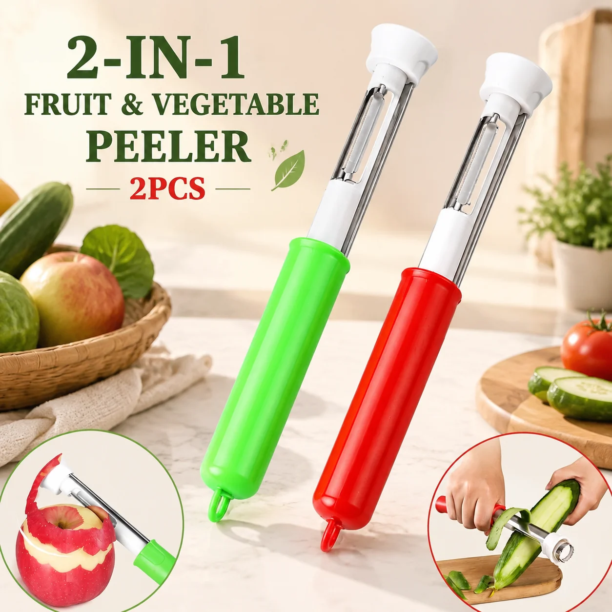 2PCS Stainless Steel Fruit and Vegetable De-seeding and Coring Tool