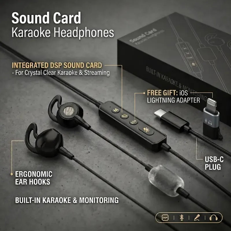 Karaoke Sound Card Wired Headphones Built in In-Ear Monitoring
