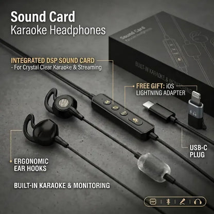 Karaoke Sound Card Wired Headphones Built in In-Ear Monitoring