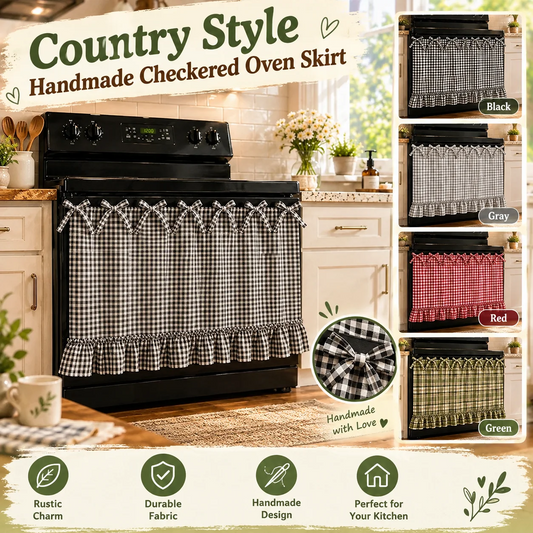 Handmade Gingham Oven Skirt, Cottagecore Stove Protector with Ruffles and Bows