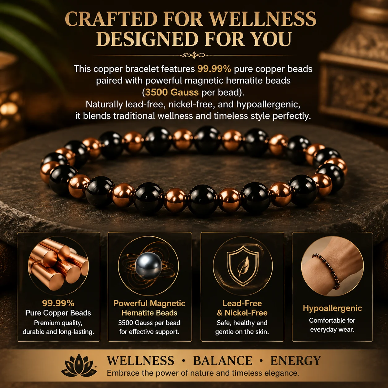 Unisex Copper Magnetic Bracelet